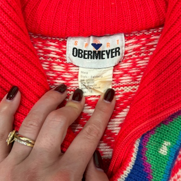 EUC VINTAGE RETRO OBERMEYER 1/4 ZIP SWEATER - Men's Size S - Picture 4 of 7